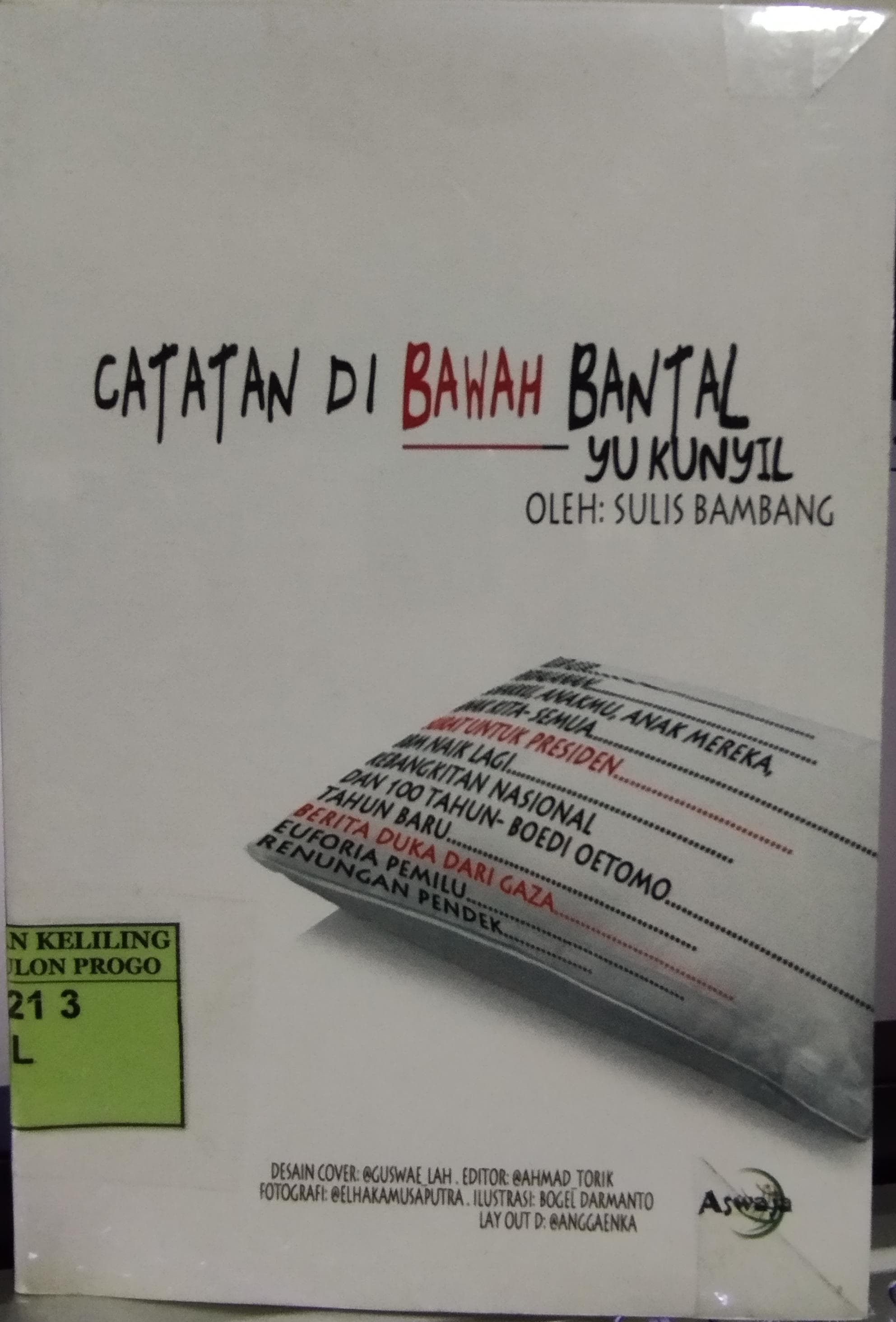 Cover Catatan Di Bawah Bantal Yu Kunyil / Sulis Bambang
