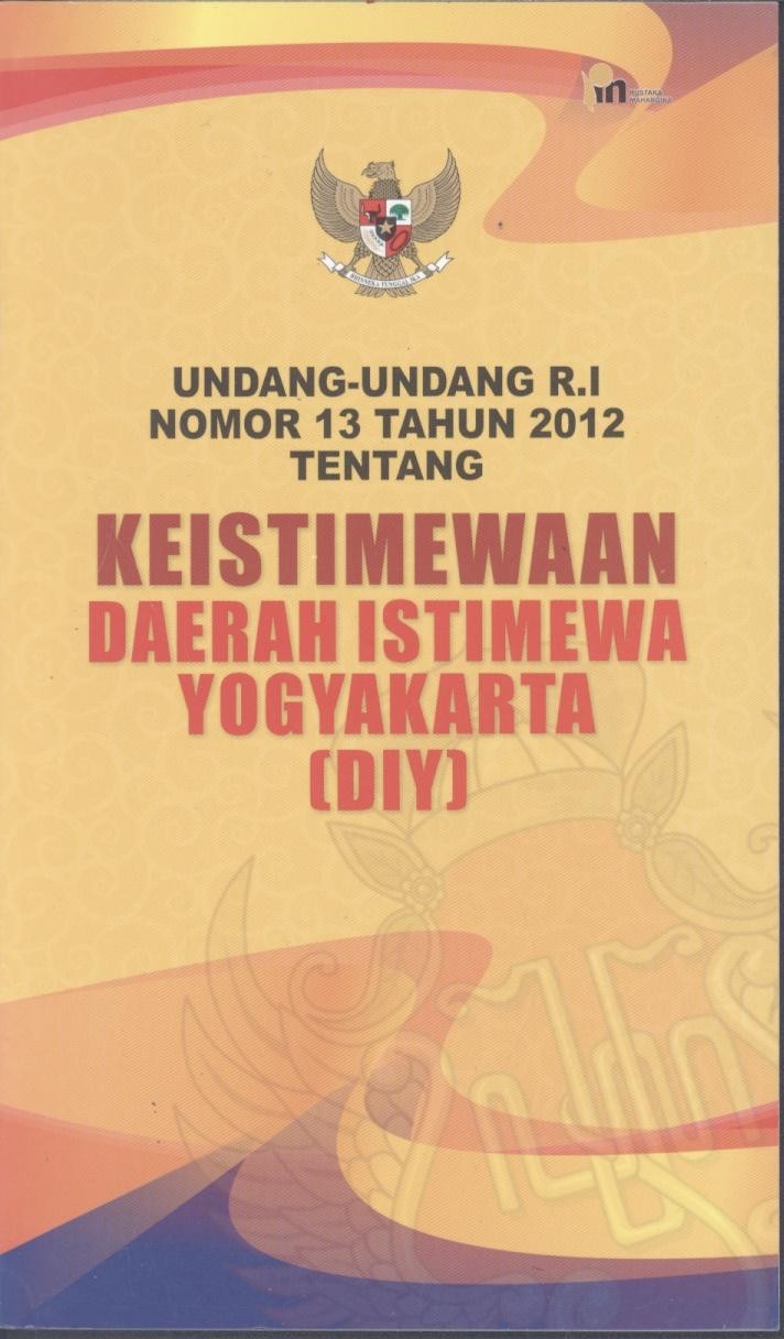 Cover UU keistimewaan nomor 13 tahun 2012