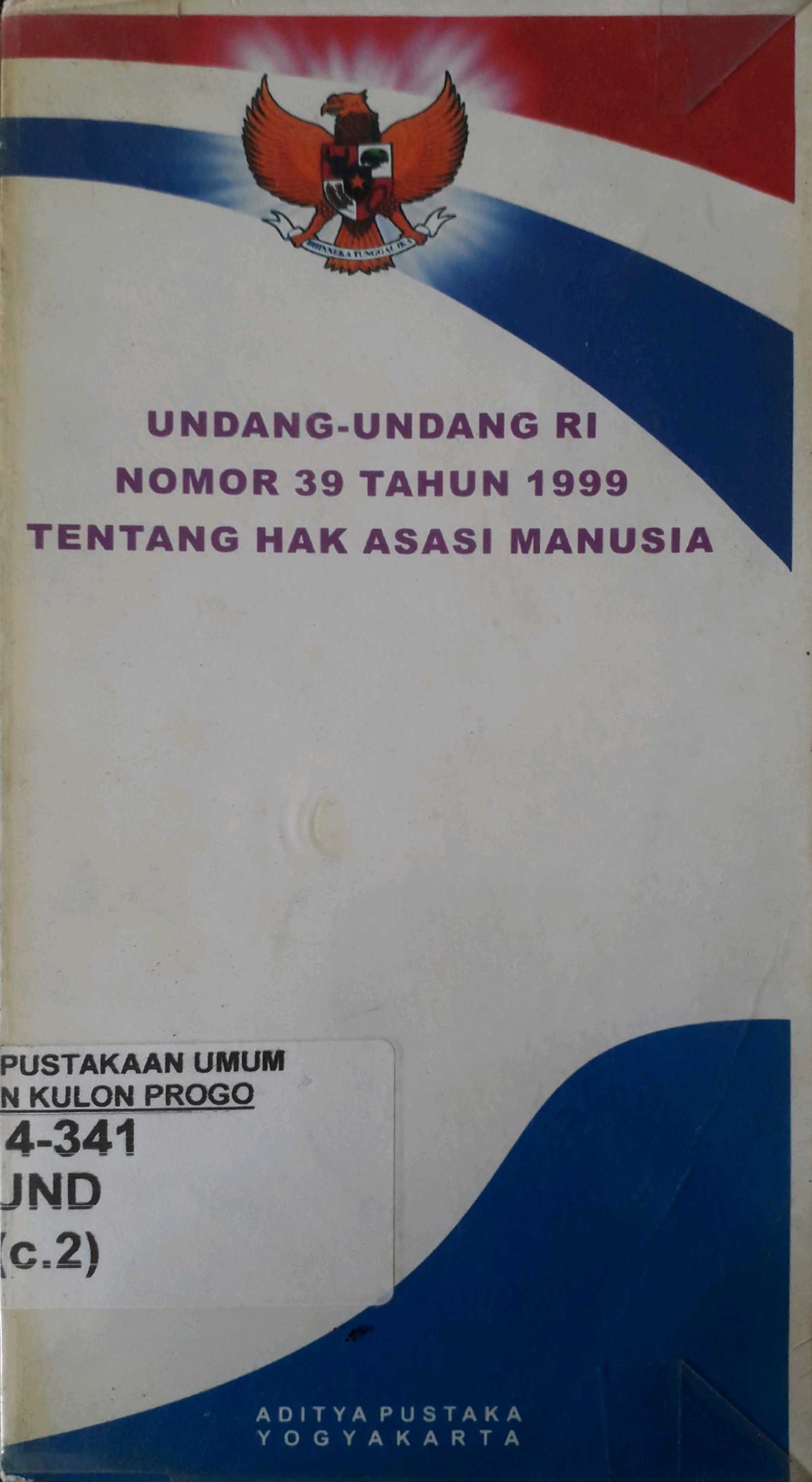 Cover Undang-undang Republik Indonesia Nomor 39 Tahun 1999 tentang hak asasi manusia