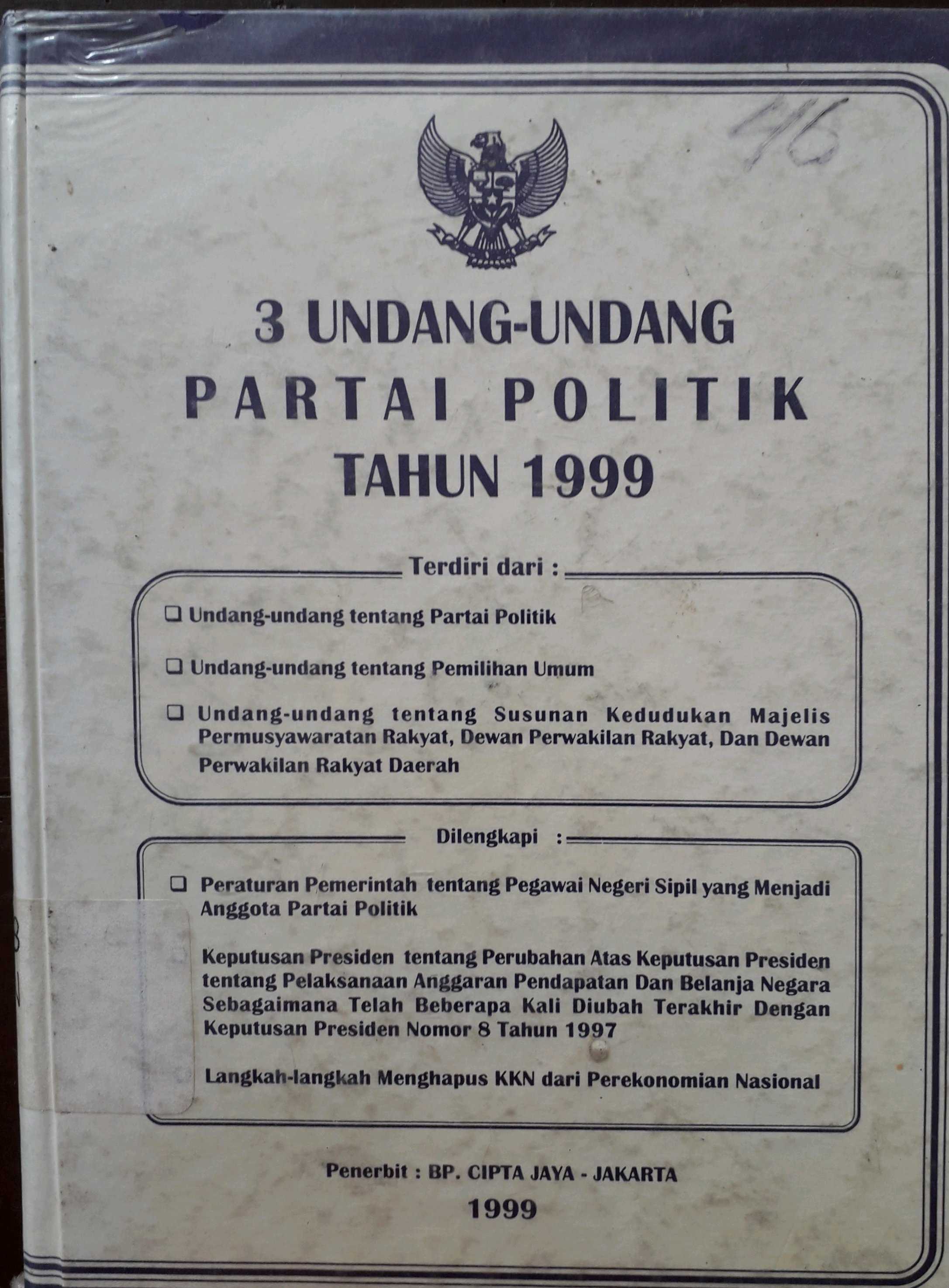 Cover 3 Undang-undang partai politik tahun 1999