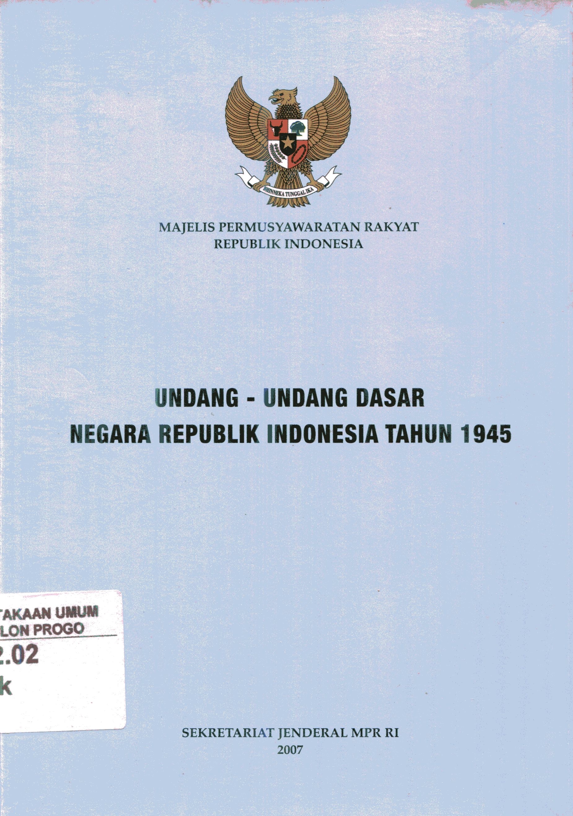 Cover Undang-Undang Dasar Negara Republik Indonesia tahun 1945