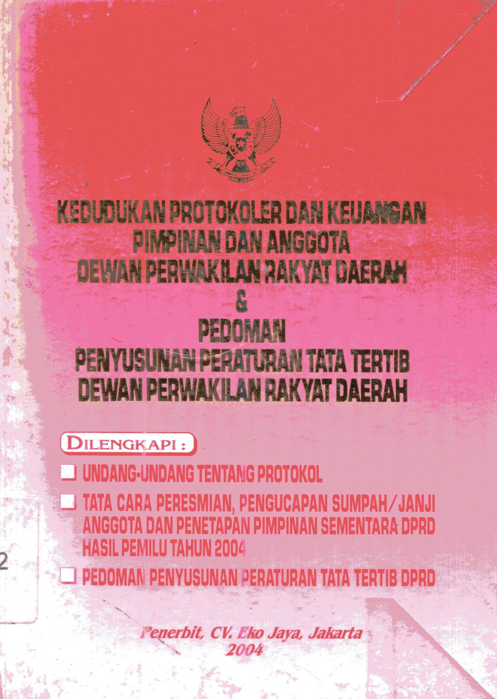 Cover Kedudukan protokoler dan keuangan pimpinan dan anggota dewan perwakilan rakyat daerah