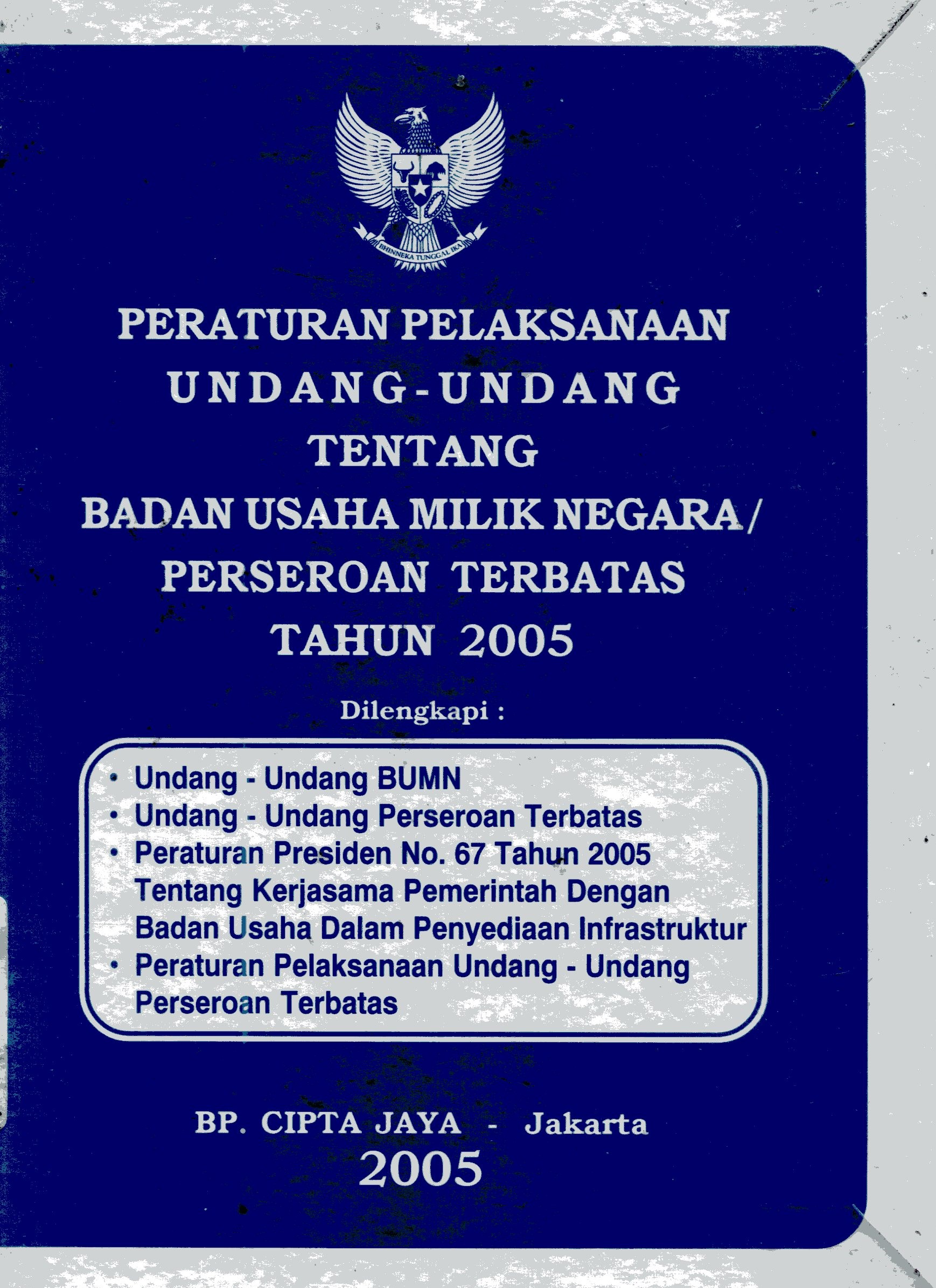Cover peraturan pelaksanaan Undang-Undang tentang badan usaha milik negara perseroan terbatas Tahun 2005