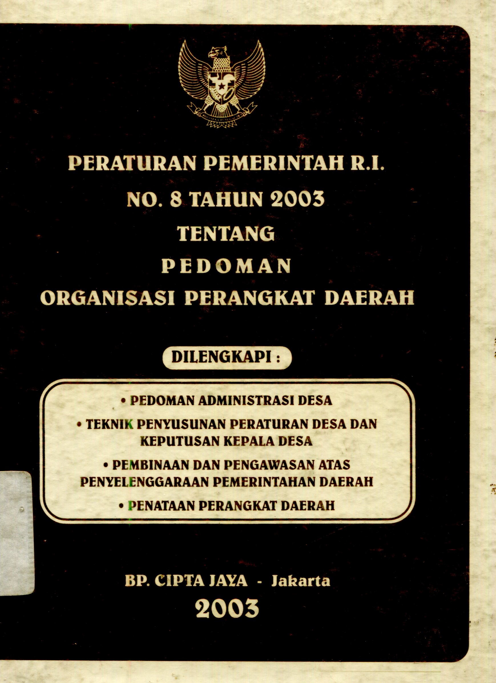 Cover Peraturan pemerintah RI nomor 8 Tahun 2003 tentang pedoman organisasi perangkat daerah