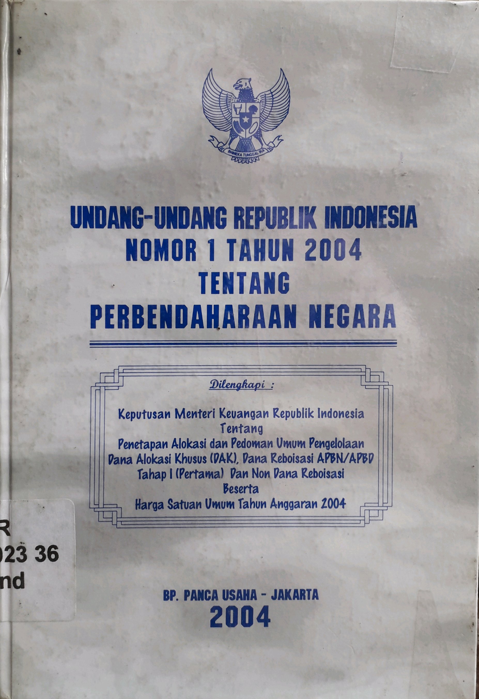 Cover Undang-undang RI no 1 tahun 2004 tentang perbendaharaan negara