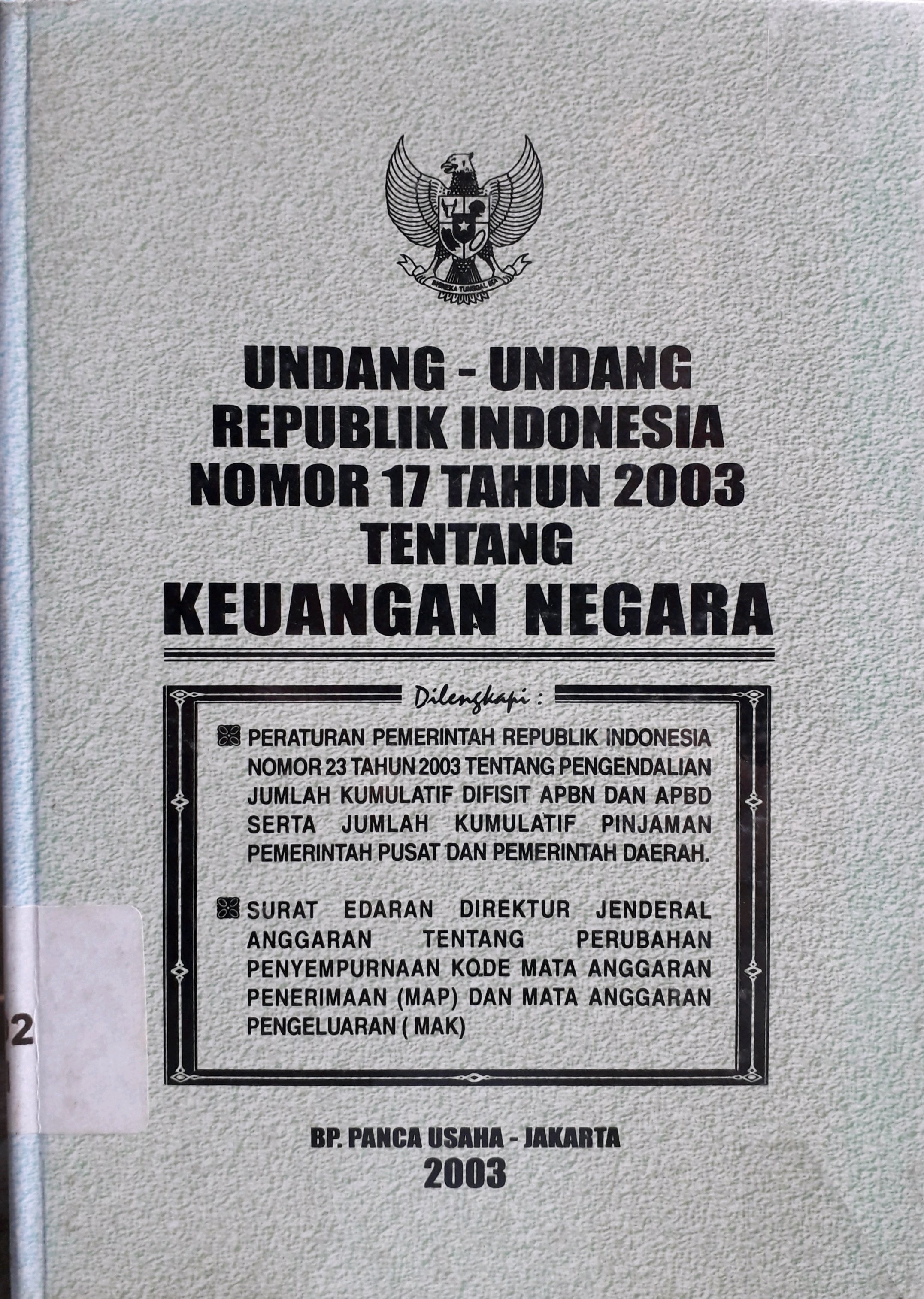 Cover Undang-Undang Republik Indonesia Nomor 17 tahun 2003 tentang keuangan negara
