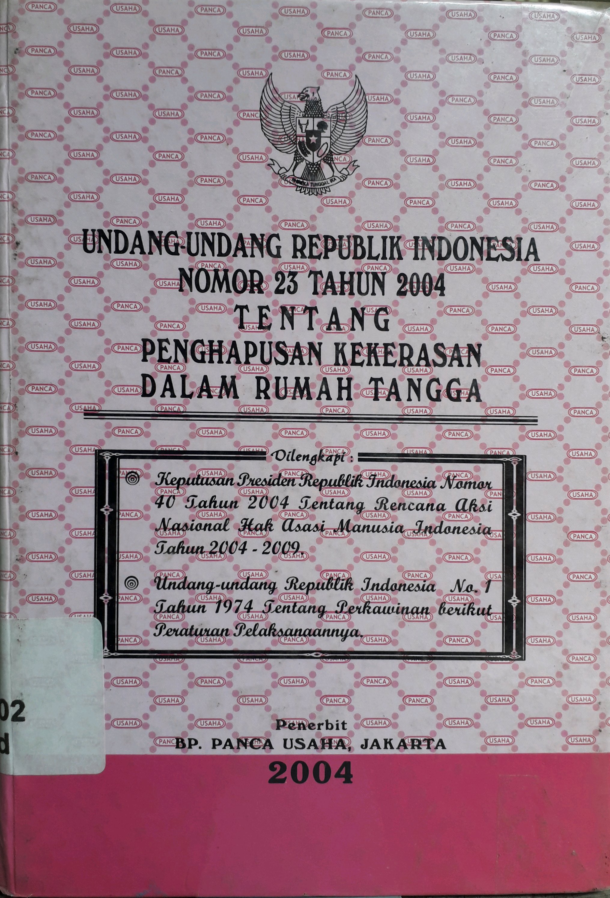 Cover Undang-Undang Republik Indonesia Nomor 23 Tahun 2004 tentang penghapusan kekerasan dalam Rumah Tangga