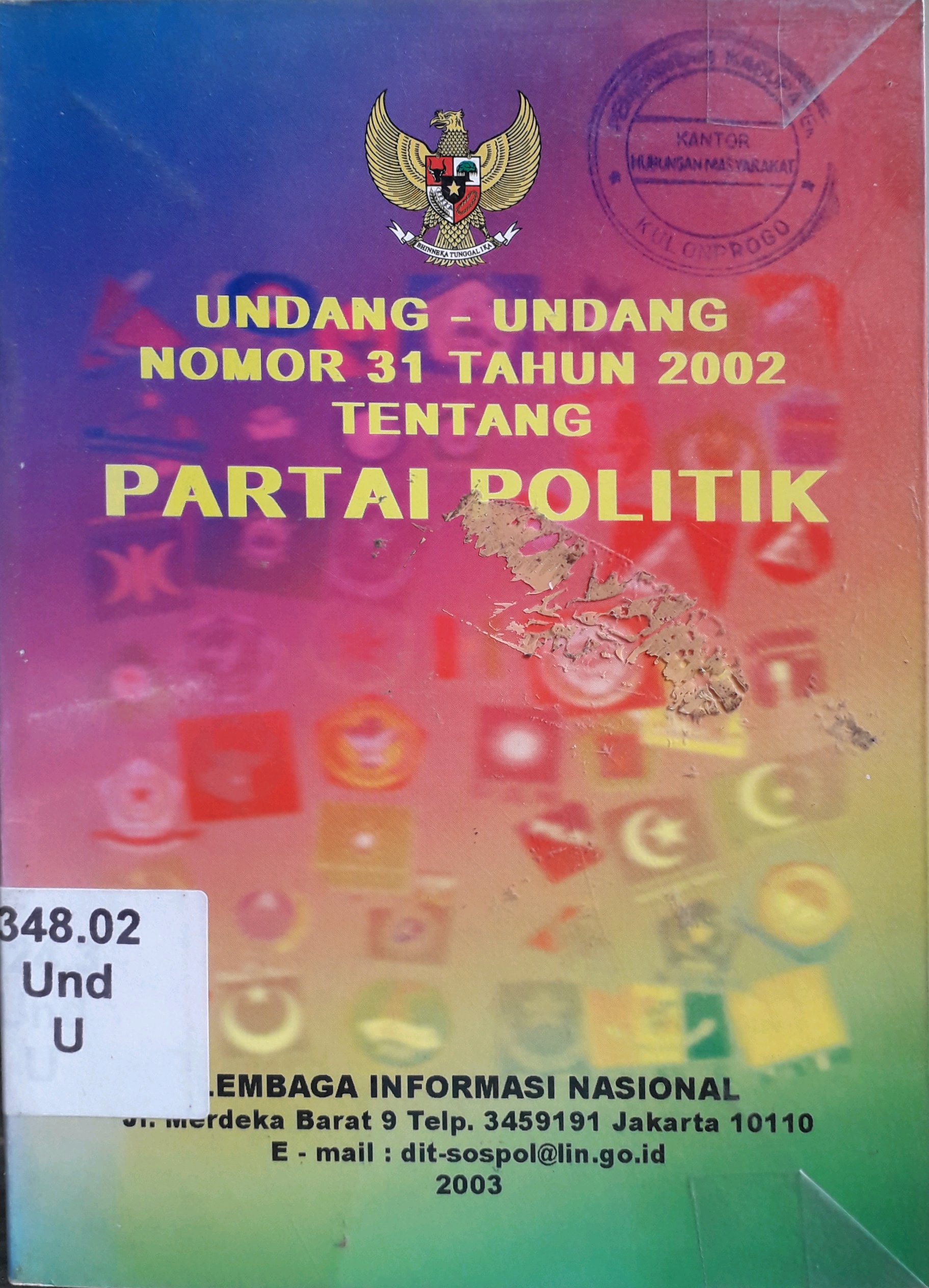 Cover Undang - Undang Nomor 31 tahun 2002 tentang Partai Politik