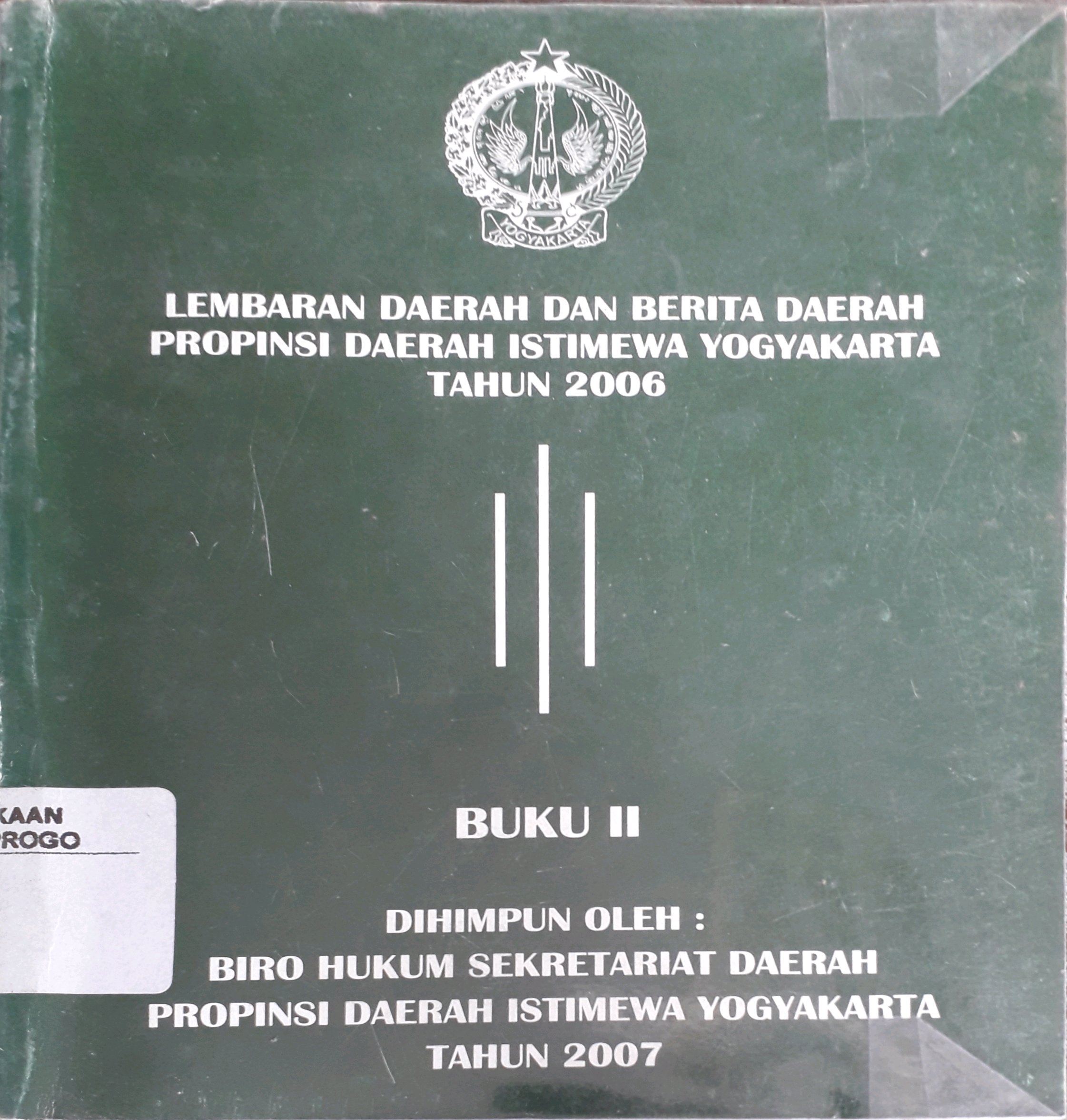Cover Lembaran daerah dan berita daerah propinsi DIY Tahun 2006 buku II