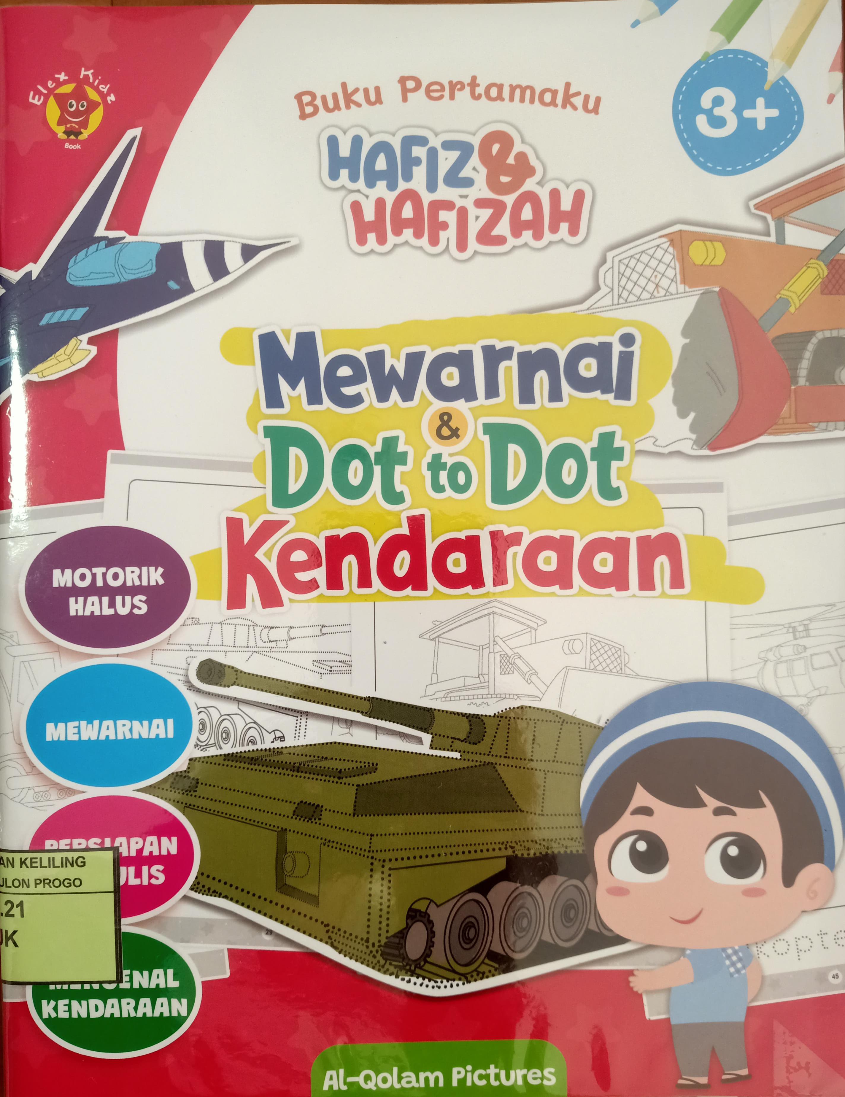 Cover Buku pertamaku hafiz & hafizah mewarnai dan dot to dot kendaraan