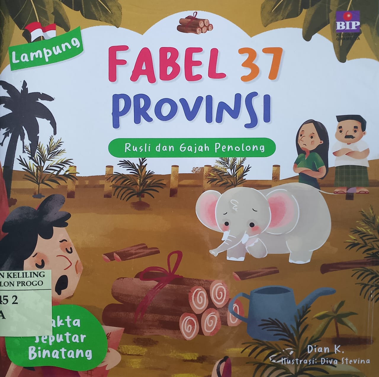 Cover Rusli dan gajah penolong / Dian k; ilustrator, Diva Stevina