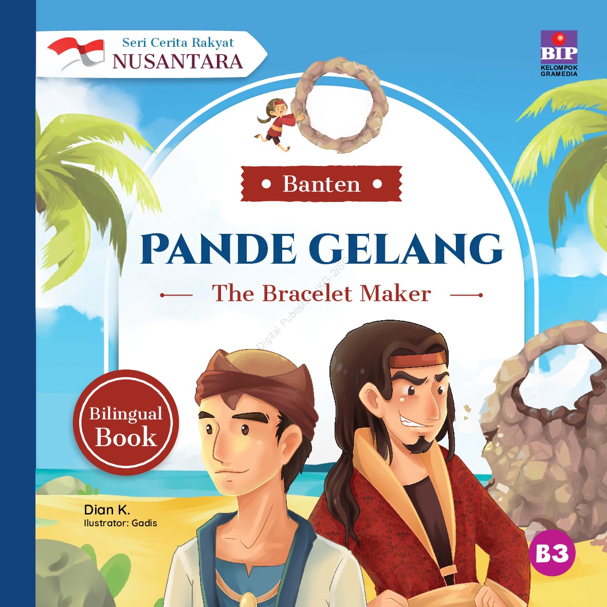 Cover Pande Gelang :  Cerita Rakyat Nusantara Provinsi Banten / Dian K; Ilustrator, Gadis; Penerjemah, Dono Sunardi; Penyunting, Putri Sastra dan Marina Ariyani; Desainer, Rachmat Fajar P; Penata letak, Bangkit C. Yoghastika