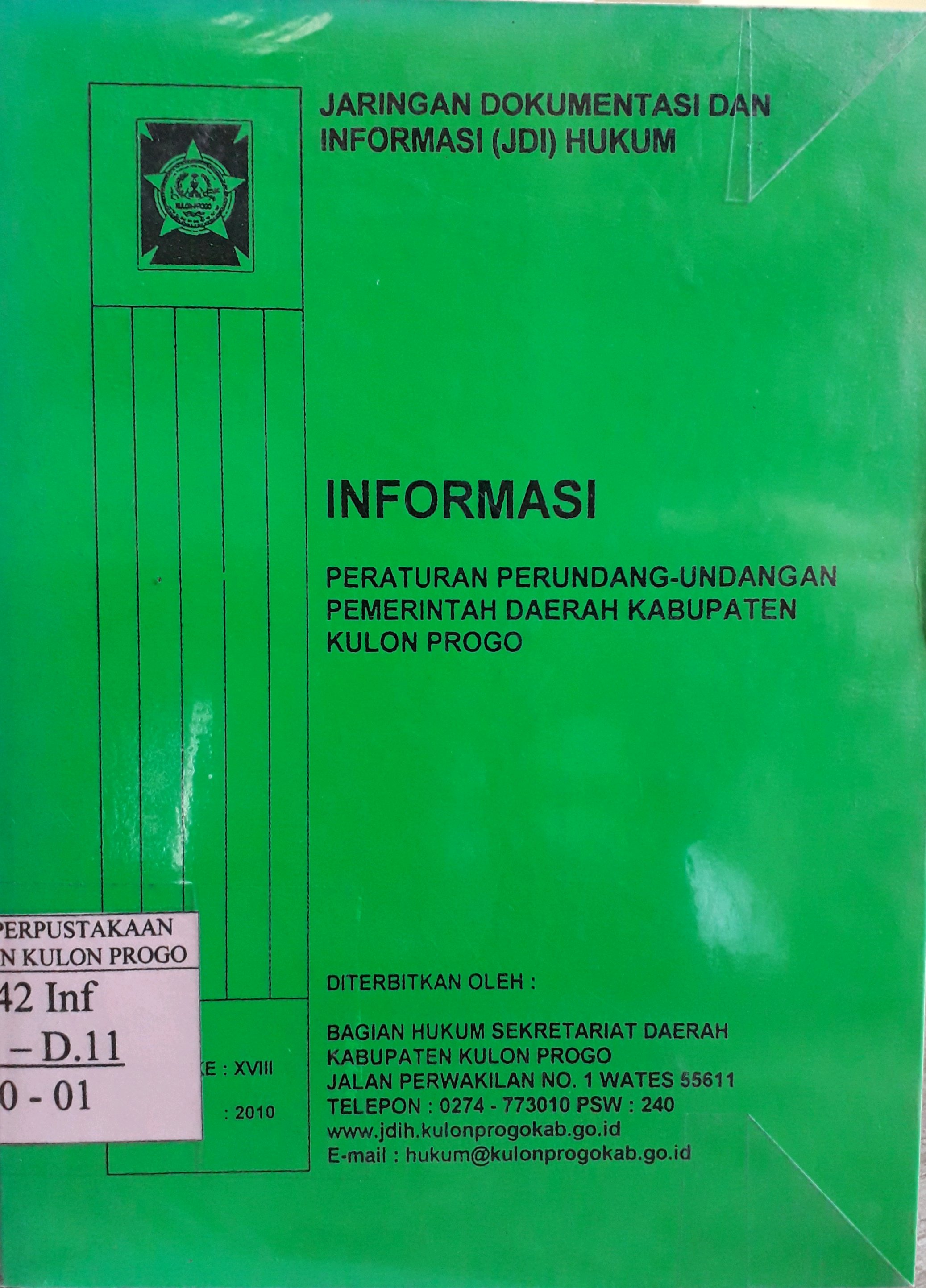 Cover Jaringan Dokumentasi dan Informasi (JDI) Hukum Informasi Peraturan Perundang-Undangan Pemerintah Kabupaten Kulon progo