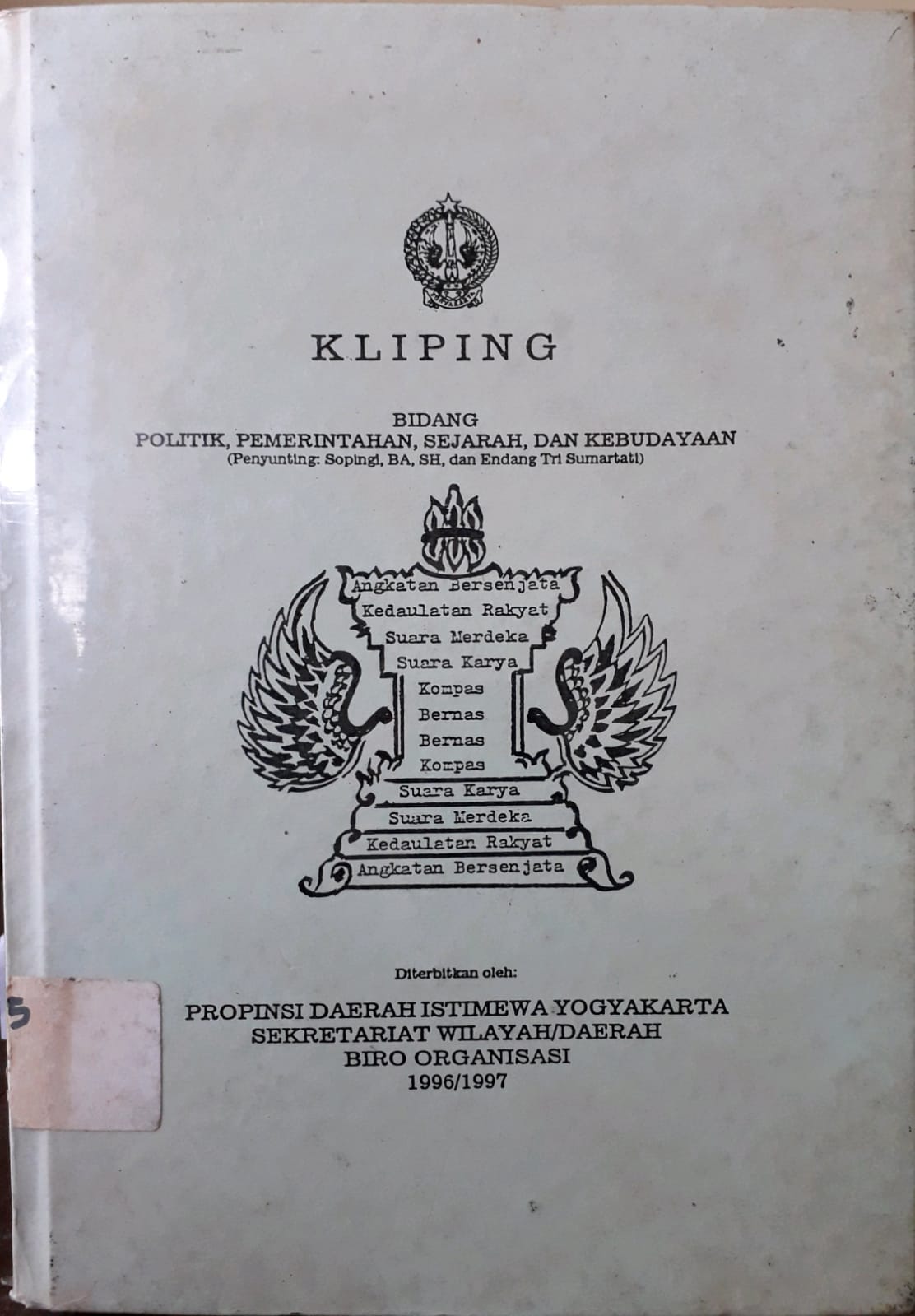 Cover Kliping bidang politik, pemerintahan, sejarah dan kebudayaan 1996/1997