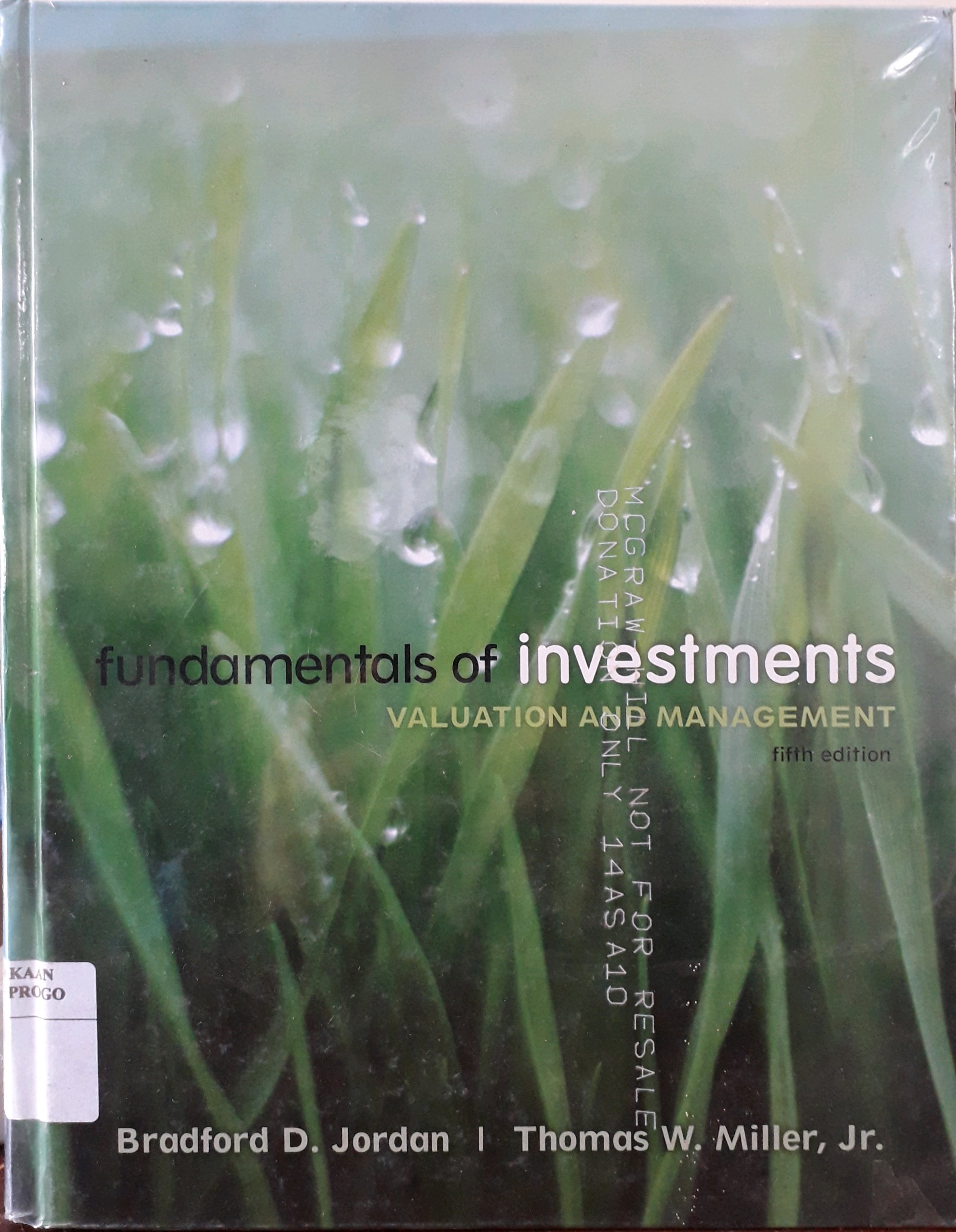 Cover Fundamentals Of Invesments Valuation And Management / Penulis, Bradford D. Jordan